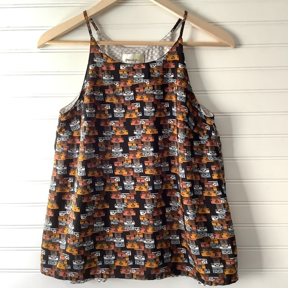 Anthropologie Porridge Womans Layered Sleeveless Tank Top Size XS Suitcase Print